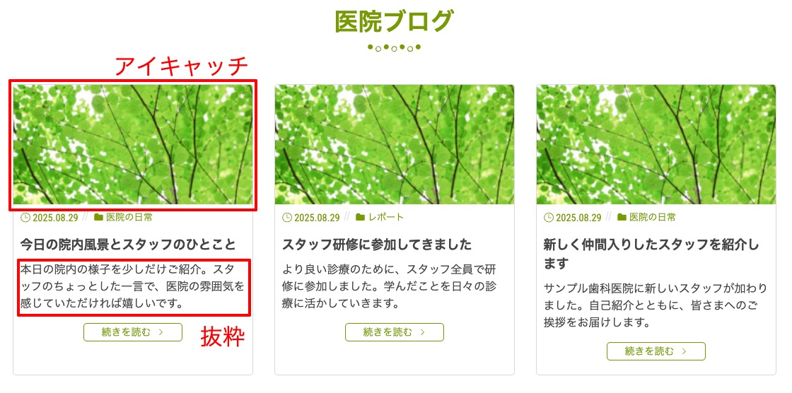 スクリーンショット：トップページブログ部